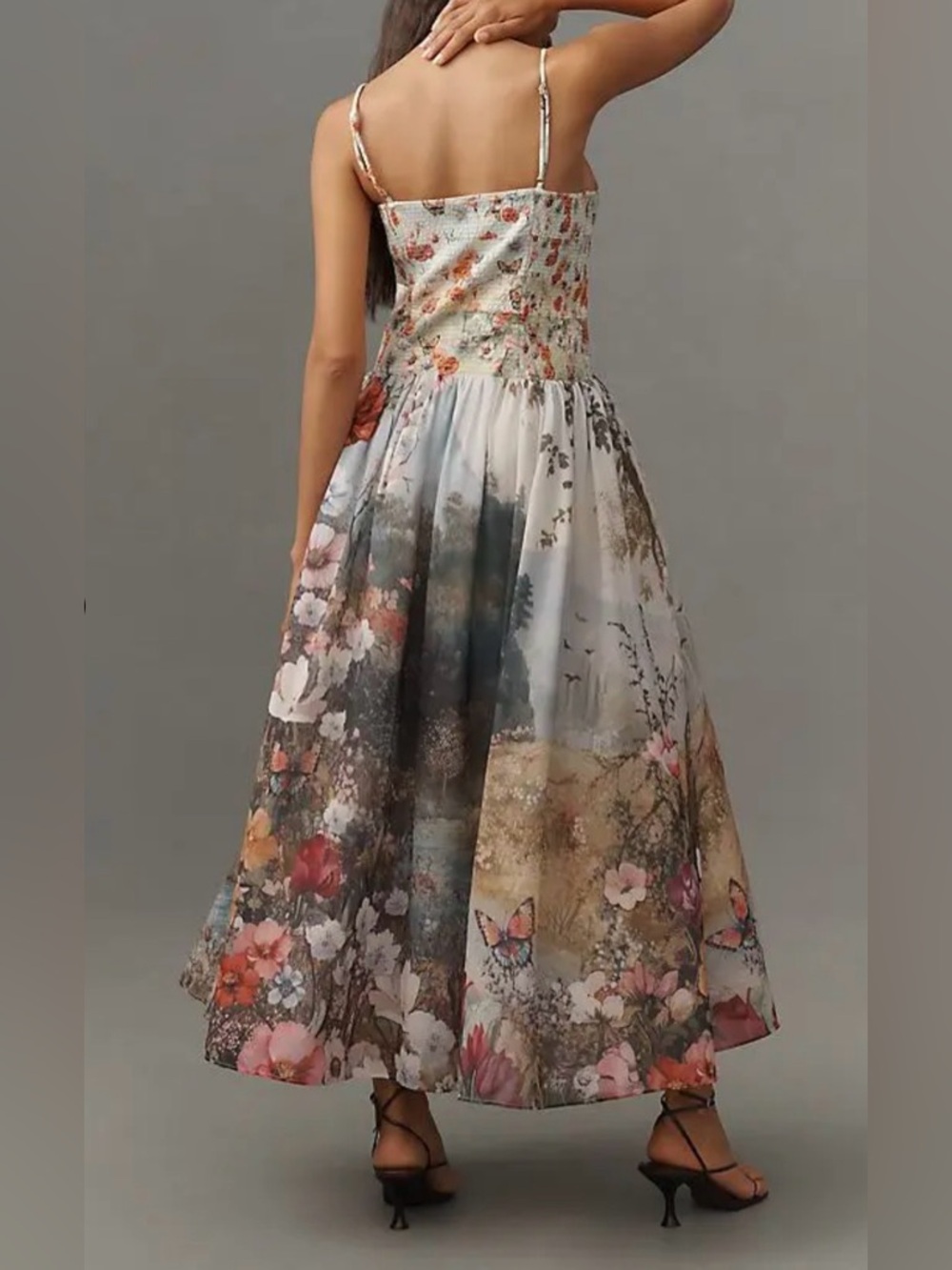 Anthropologie The Muse Floral Landscape Romantic Art to Wear Midi Dress Large - Picture 3 of 12